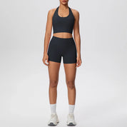Stride 2-Piece Yoga Set – High-Waist Shorts & Backless Top