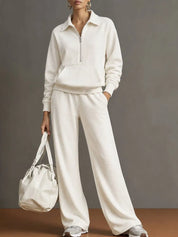 Women’s 2 Piece Half-Zip Activewear Set – High-Waist Wide Leg Trousers