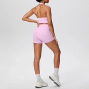 Stride 2-Piece Yoga Set – High-Waist Shorts & Backless Top
