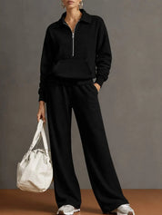 Women’s 2 Piece Half-Zip Activewear Set – High-Waist Wide Leg Trousers