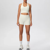 Stride 2-Piece Yoga Set – High-Waist Shorts & Backless Top