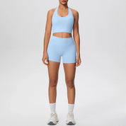 Stride 2-Piece Yoga Set – High-Waist Shorts & Backless Top