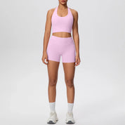 Stride 2-Piece Yoga Set – High-Waist Shorts & Backless Top