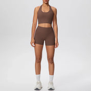 Stride 2-Piece Yoga Set – High-Waist Shorts & Backless Top