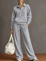 Women’s 2 Piece Half-Zip Activewear Set – High-Waist Wide Leg Trousers