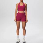 Stride 2-Piece Yoga Set – High-Waist Shorts & Backless Top