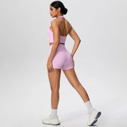 Stride 2-Piece Yoga Set – High-Waist Shorts & Backless Top