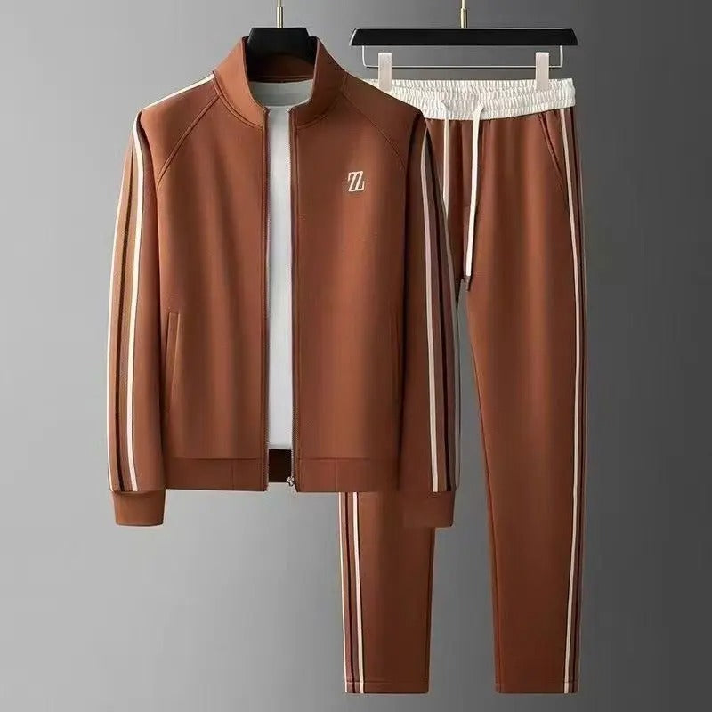 Elias | High Neck Zip Jacket with Leather-Trim Joggers