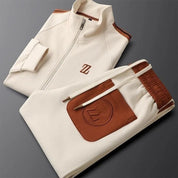 Elias | High Neck Zip Jacket with Leather-Trim Joggers